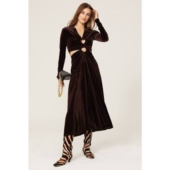 A.L.C Maeve Women's Draped Velvet Dress With Cut Out Details in Brown Size 4 - Picture 12 of 12